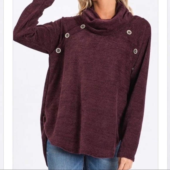 Callie- burgundy cowl sweater top with buttons - Picture 4 of 8